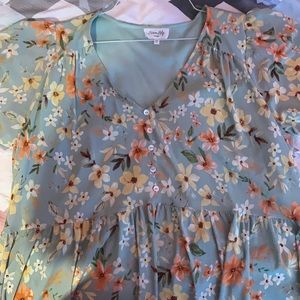 Teal Floral Blouse With Attached Teal Undershirt